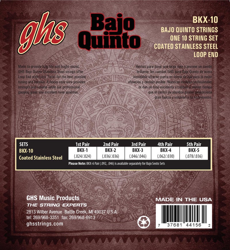 GHS Strings - GHS Bajo Quinto "Cuerdas Negras" Black Coated Stainless Steel Strings - Bajo Quinto Strings - (BKX-10 SET) - Image 2